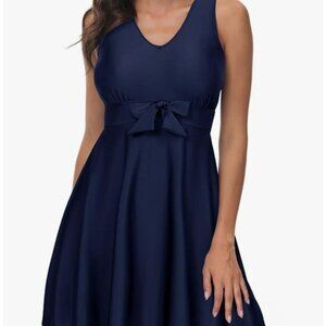 Kate Kasin Womens Navy Large Swimsuit with Boy Shorts Bow Tie & Crisscross Back